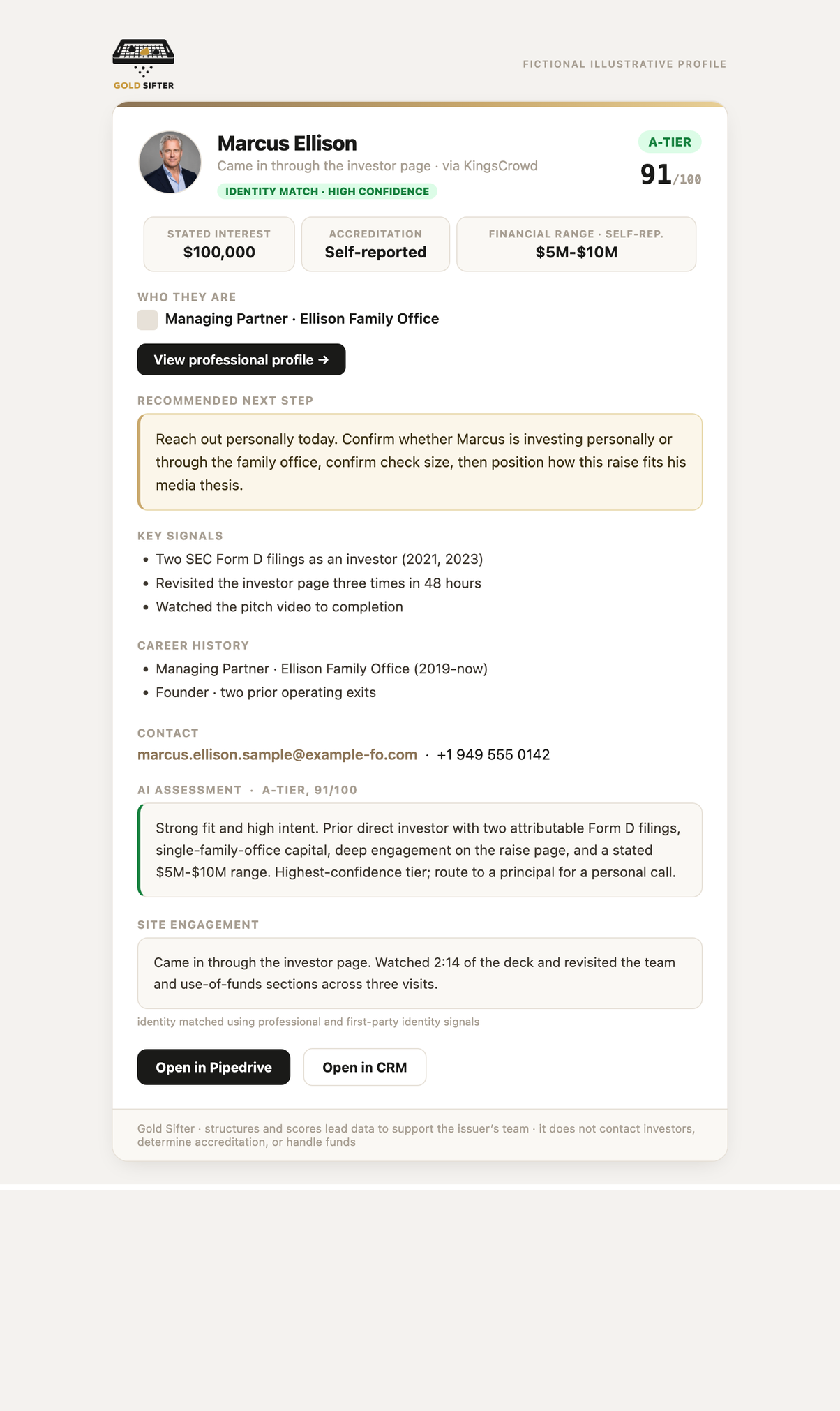 Sample Gold Sifter investor dossier